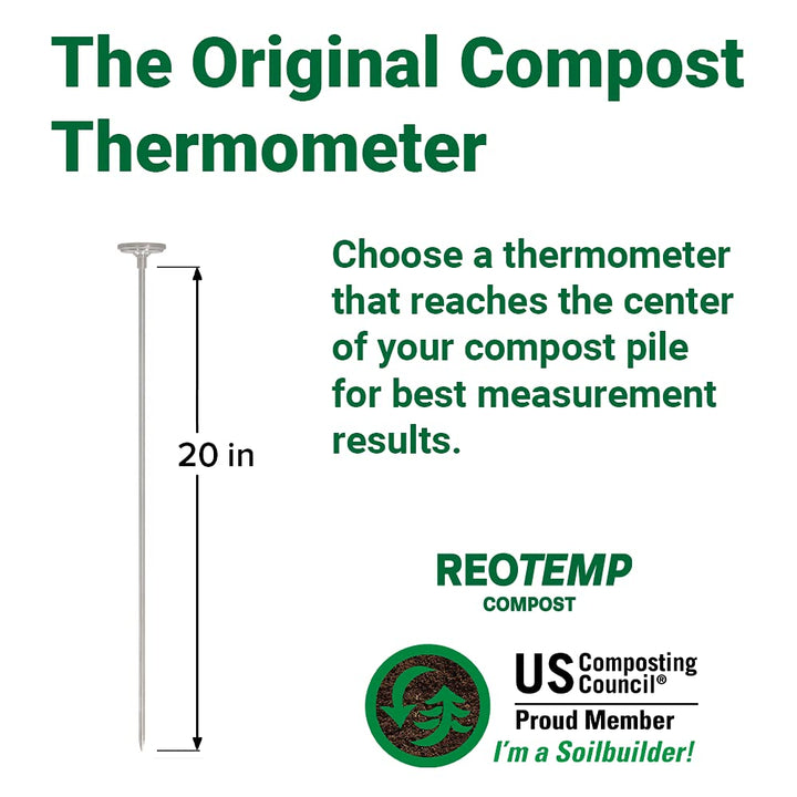 Reotemp 20 Inch Fahrenheit Backyard Compost Thermometer with Digital Composting Guide