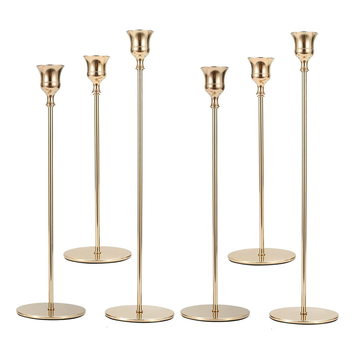 Creatyi 6 PCS Candle Holders Candlestick Holders Decorative Candlestick Holder Taper Candle Holder for Wedding, Dinning, Party,Home Decor,Birthday (Long Set,Gold)