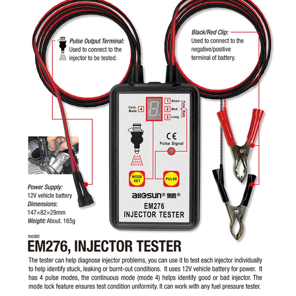 EM276SET Fuel Injector Tester & Adapter DIY Cleaning Tool Kit Set (Fuel Injector Tester + Adapter) Fuel System Cleaner Gasoline Engines