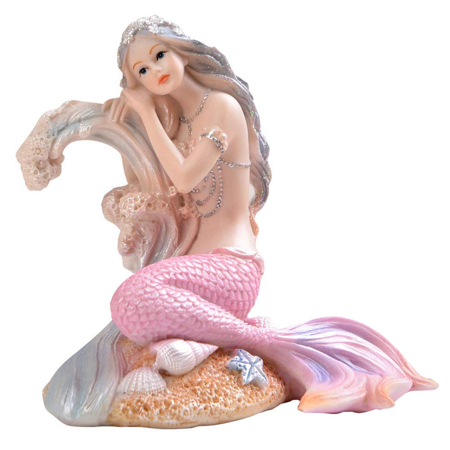 Pink Mermaid Figurines 4.72 Resin Mermaid Sculpture Mediterranean Princess Ornaments Home Office Desktop Bookshelf Mermaid Collectible Figurines Crafts Fish Tank Aquarium Decoration