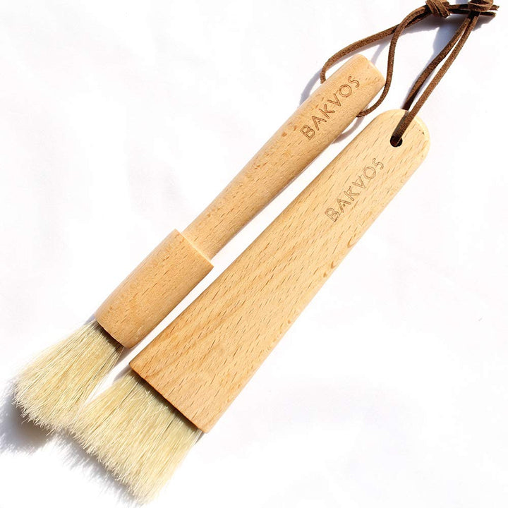 Pastry Brushes With Natural Wood and Bristles,Baking Brushes,Cooking Brushes,Food Brushes,Round and Flat,2 Pack