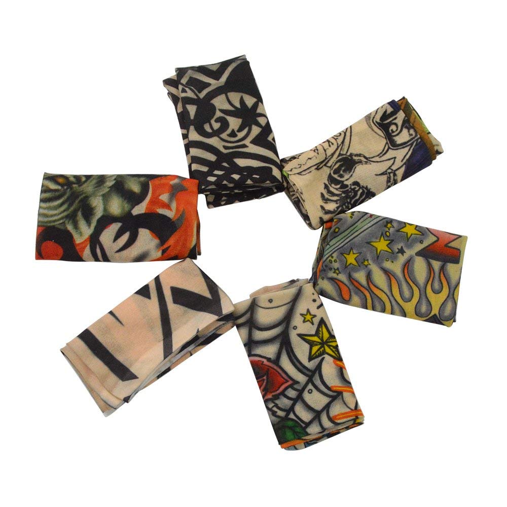 6Pcs Set Body Art Arm Stockings Slip Accessories Fake Temporary Tattoo Sleeves, Tiger, Crown Heart, Skull, Tribal Shape