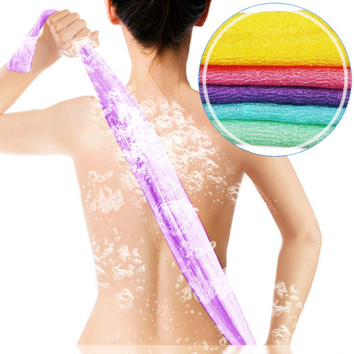 5 Pieces Beauty Skin Bath Wash Towel Long Exfoliating Nylon Bath Cloth Towel, Magic Shower Washcloth for Body, 35 inches (5 Colors)