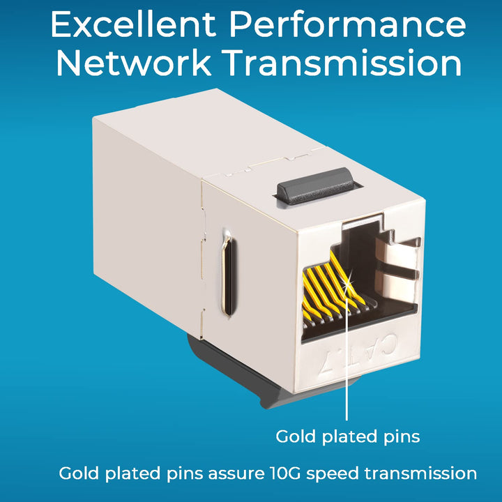 RJ45 Coupler Keystone Jack Cat7 10G Support, Cat7 Female Keystone STP 12 PCS for Wall Plate and Patch Panel, Shielded Rj45 Jack Gold Plated for Cat7, Cat6, Cat6A, Cat5e, Cat5 Cabling