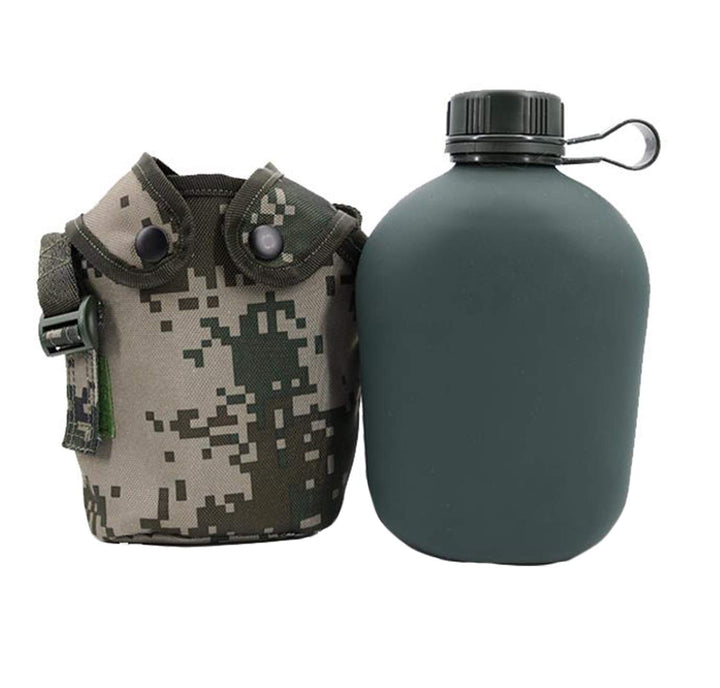 Military Canteen Water Bottle, Aluminium Water Canteen Reinforced Nylon Cover Belt Holster, Portable Water Bottles with Shoulder Strap (Woodland Camouflage 1.2 L)