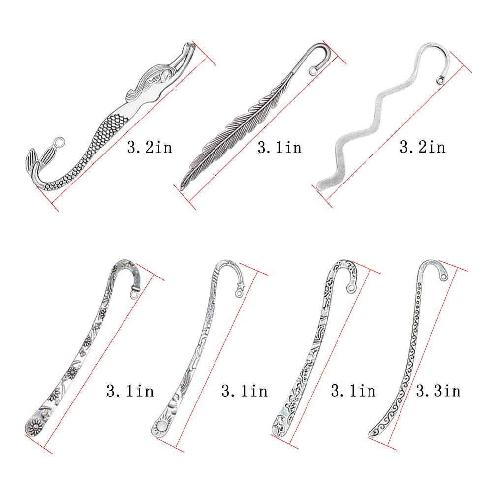 HOSTK 40pc Silver Metal Bookmark Hairpin Hook Carved An