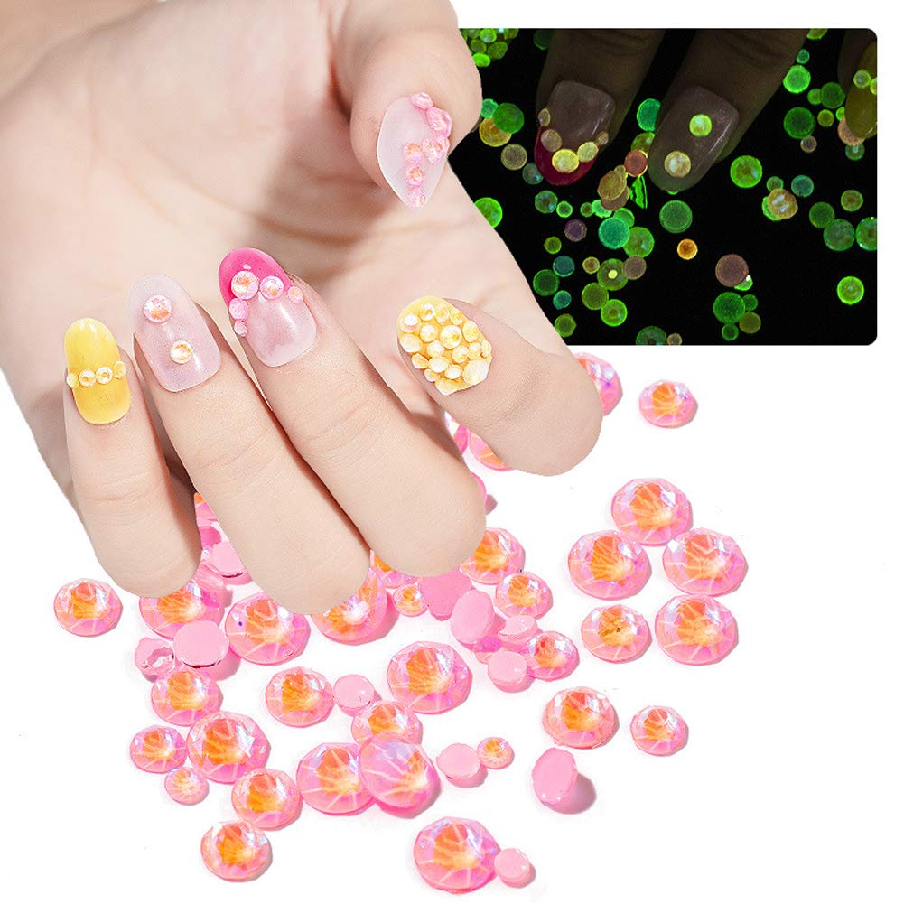 7 Colors Nail Crystal AB Nail Art Rhinestones, Luminous Nail Rhinestones, Mixed Size Clear Crystal Rhinestones, Round Flat Back Nail Art Rhinestones for DIY Manicure Crafts Clothes Shoes Bags