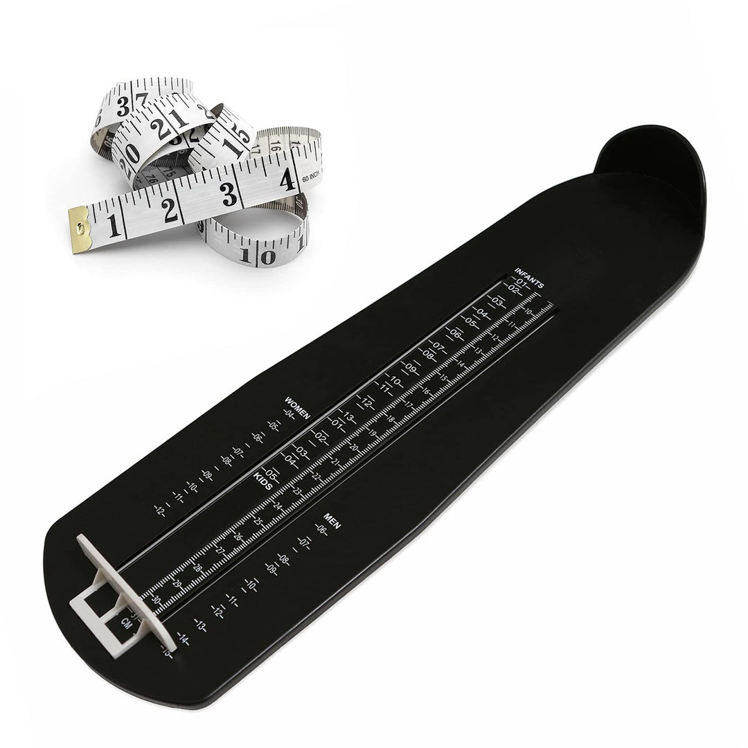 Foot Measurement Device Shoe Size Measuring Devices for Adults and Kids with Soft Tape Measure US Standard Black