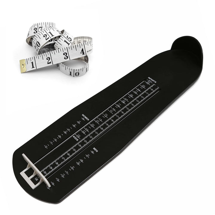 Foot Measurement Device Shoe Size Measuring Devices for Adults and Kids with Soft Tape Measure US Standard Black