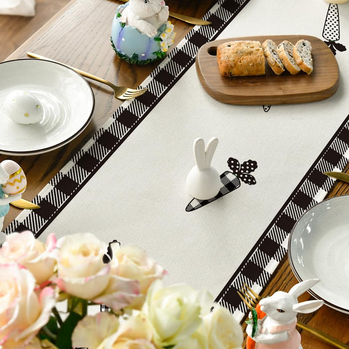 Buffalo Plaid Rabbit Carrots Easter Table Runner, Spring Summer Seasonal Holiday Kitchen Dining Table Decoration for Indoor Outdoor Home Party Decor 13 x 72 Inch