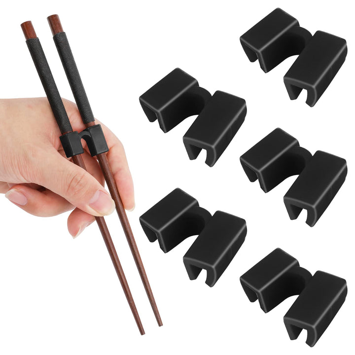 5 Pieces Reusable Chopsticks Helpers Training Chopstick Hinges Connector Practice Chinese Chopstick Helper for Adults, Kids, Beginner, Trainers (Black)