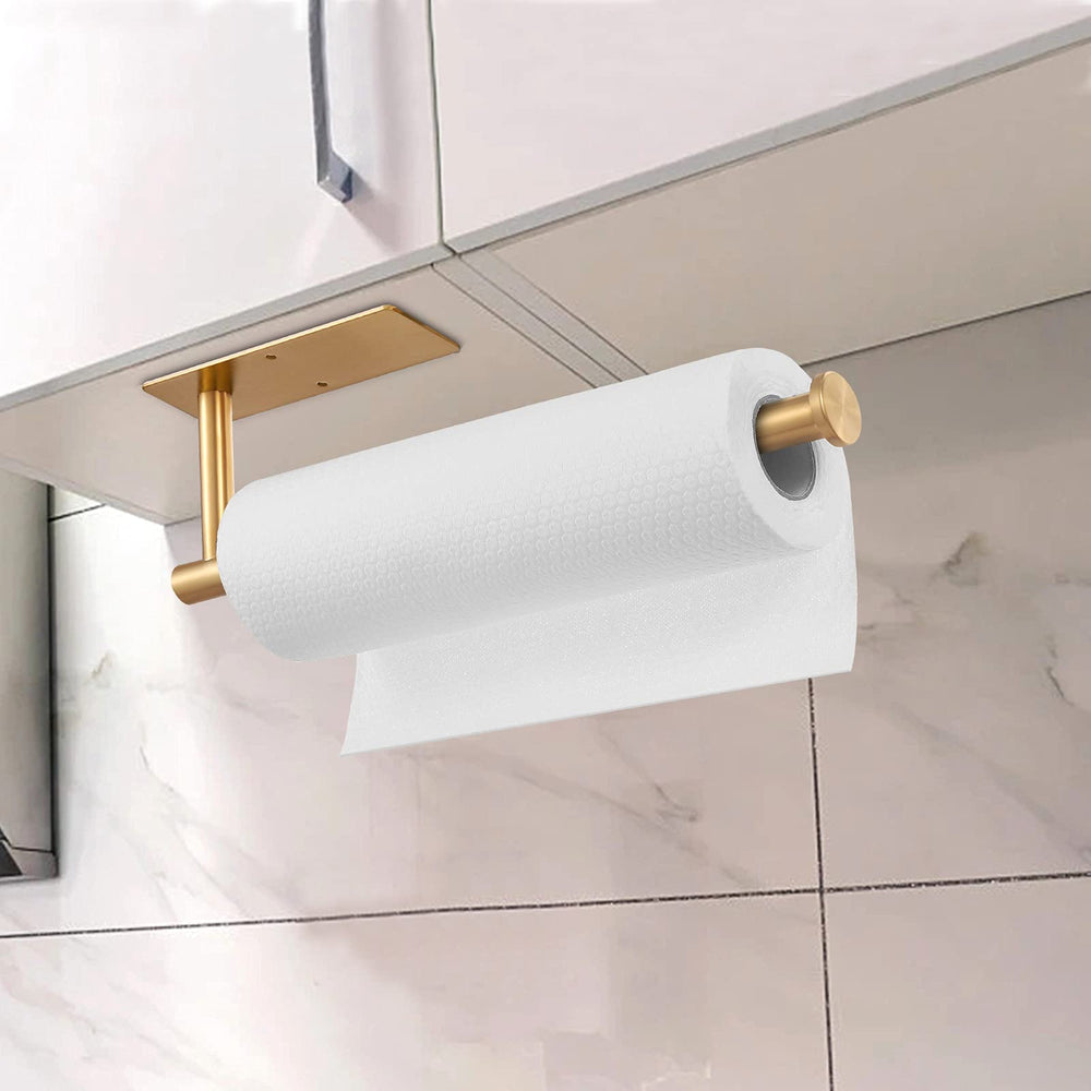 Paper Towel Holder Under Cabinet, Self Adhesive Wall Mount Paper Towel Holder, SUS304 Stainless Steel Under Cupboard Paper Towel Holder for Kitchen, Pantry, Sink, Bathroom,Gold