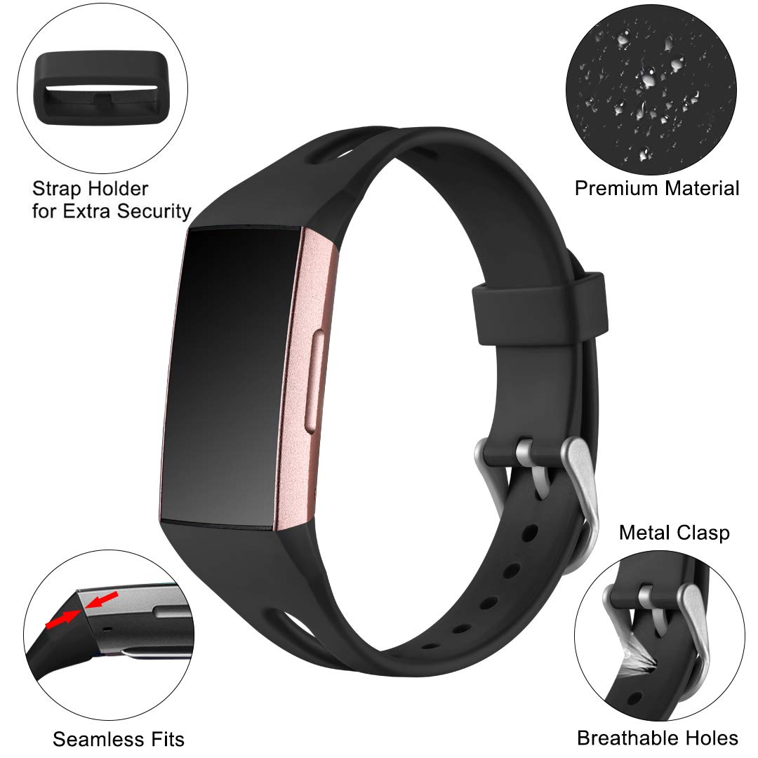 Compatible for Fitbit Charge 4 Bands for Women Men Charge 3 Wristbands Straps Black Small