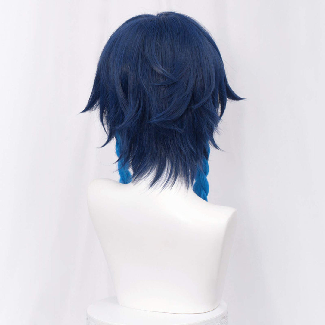 SL Navy Blue Wig for Venti Cosplay Costume 2 Tone Anime Braided Hair Wigs with Braids Ponytails Bangs + Cap