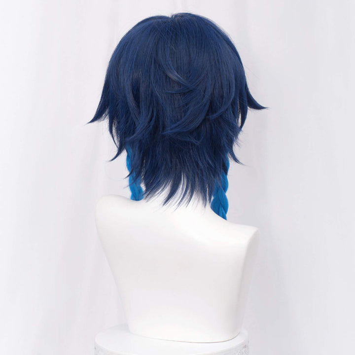 SL Navy Blue Wig for Venti Cosplay Costume 2 Tone Anime Braided Hair Wigs with Braids Ponytails Bangs + Cap