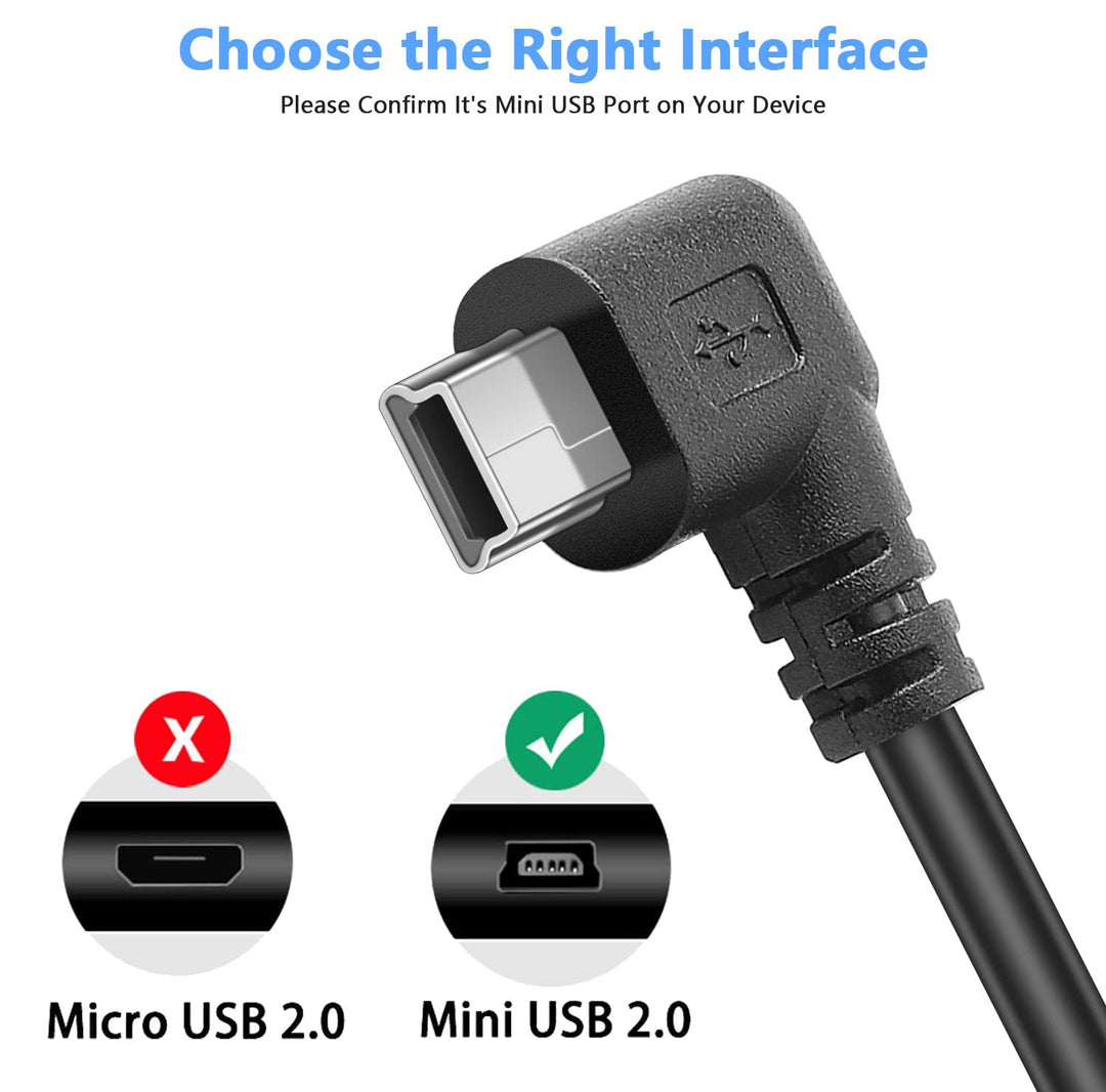 Mini USB Charging Cable USB 2.0 A-Male to Mini-B Car Vehicle Power Charger Adapter Cord for Dash Cam Rearview Mirror Cam Backup Camera (11.5FT, Left Angle)