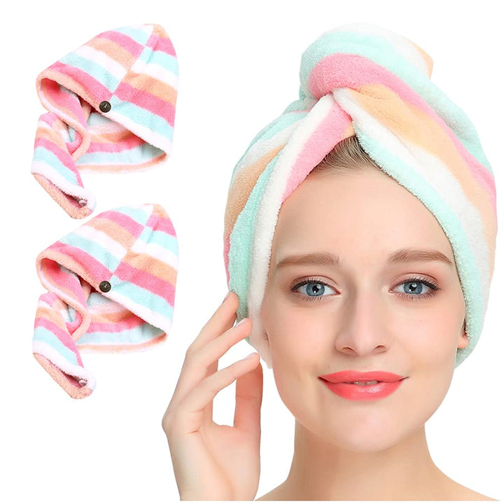 Microfiber Hair Turban,Hair Towel Wrap Turban, Unique Design, Rainbow (2 -Pack)