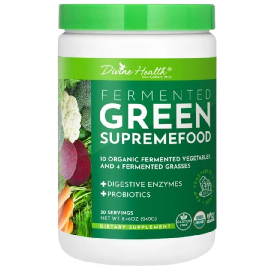 Fermented Green Supremefood | 14 USDA Organic & Fermented Vegetables and Grasses | Probiotics | Enzymes | Apple Cinnamon Flavor | 30 Servings | 240g