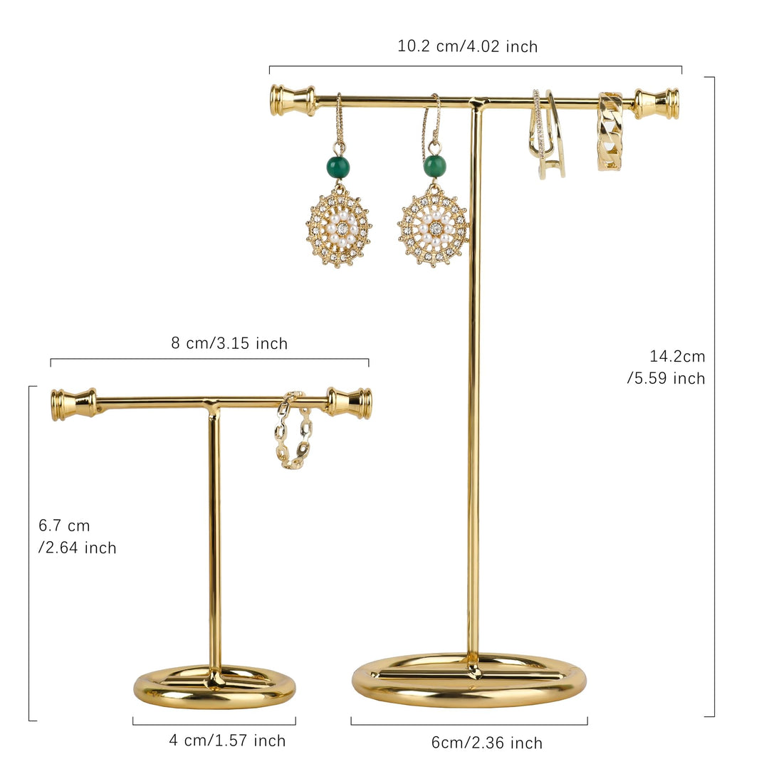 Gold Metal 2pcs T Bar Earring Display Stand, Jewelry Holders for online store Retail photography propsGold- Round Base 2pcs Height 3 and 6.1
