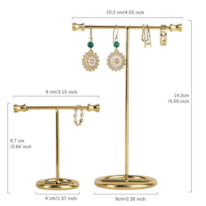 Gold Metal 2pcs T Bar Earring Display Stand, Jewelry Holders for online store Retail photography propsGold- Round Base 2pcs Height 3 and 6.1