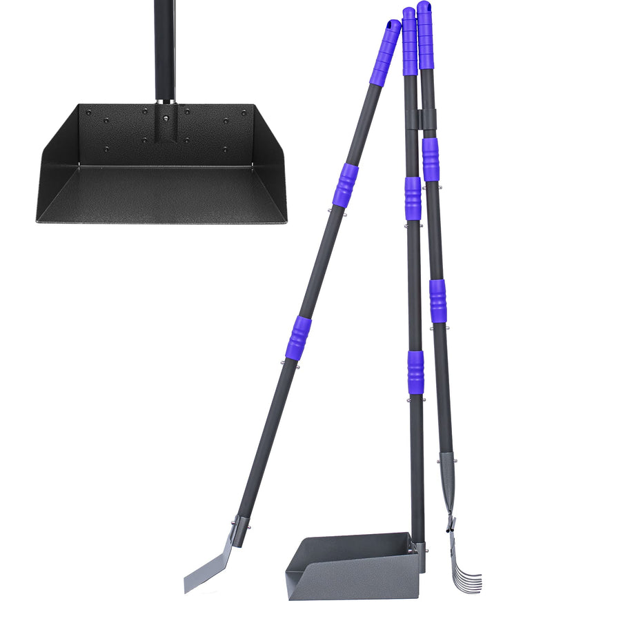 Pooper Scooper for Dogs, Metal Poop Scooper Tray Spade and Rake Set, Poop Scoop with Adjustable Long Handle, Dog Pooper Scooper for Pet Waste Removal