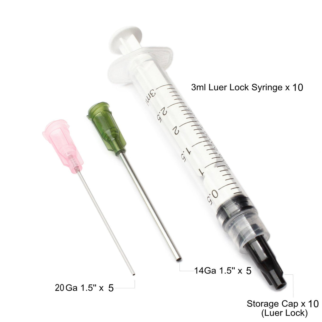 10 Pack - 3ml Syringe with 14Ga 20Ga 1.5 Inch Luer Lock Blunt Dispensing Needle