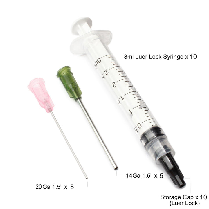10 Pack - 3ml Syringe with 14Ga 20Ga 1.5 Inch Luer Lock Blunt Dispensing Needle