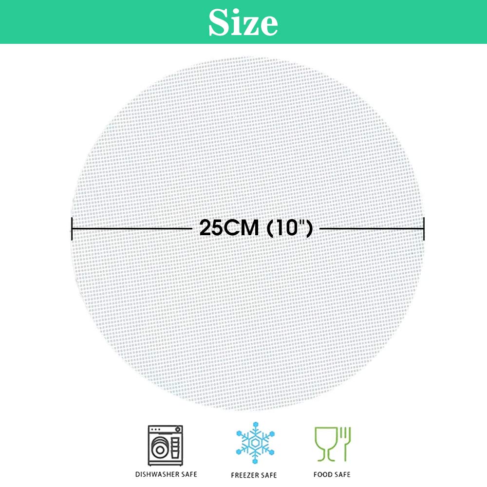 - 6Pcs 10 inch Non stick Reusable Silicone Steamer Liners Mesh Round Mat Pad Steamed Buns Dumplings Baking Pastry Dim Sum Mesh 25cm trimmable
