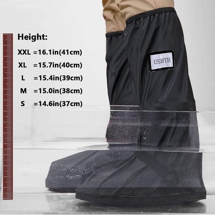 Black Waterproof Rain Boot Shoe Cover with reflector (1 Pair) (Large)