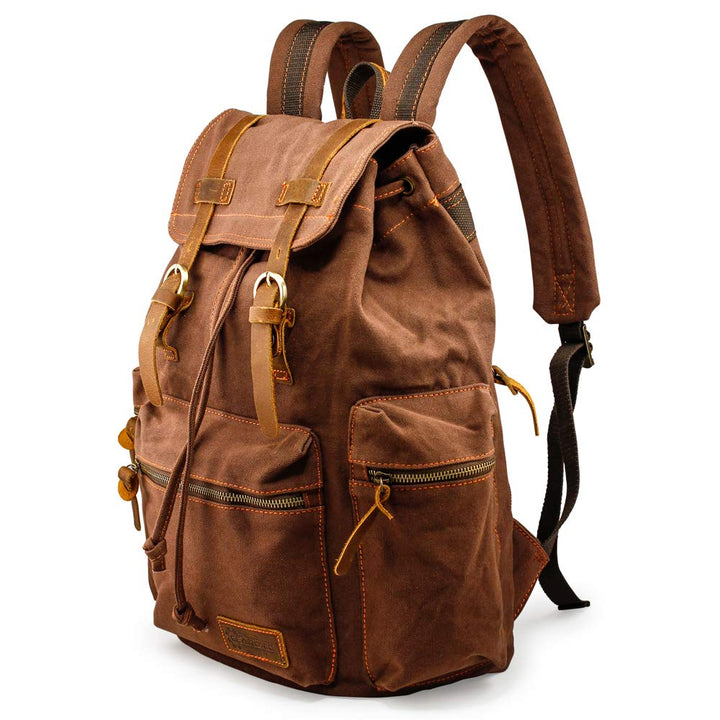 Vintage Canvas Backpack, Casual Daypack Backpacks for Men Women, 15inch Laptop Bag Travel Hiking Camping Rucksack - Coffee