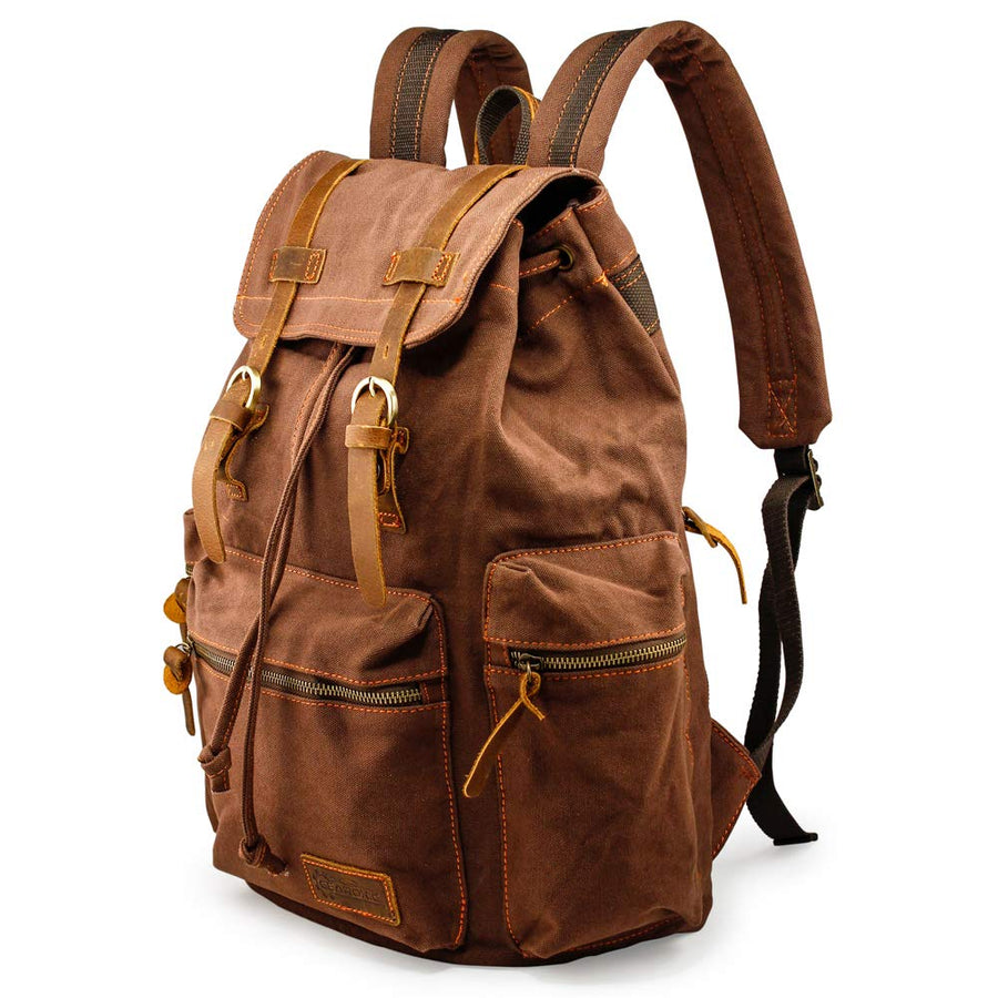 Vintage Canvas Backpack, Casual Daypack Backpacks for Men Women, 15inch Laptop Bag Travel Hiking Camping Rucksack - Coffee