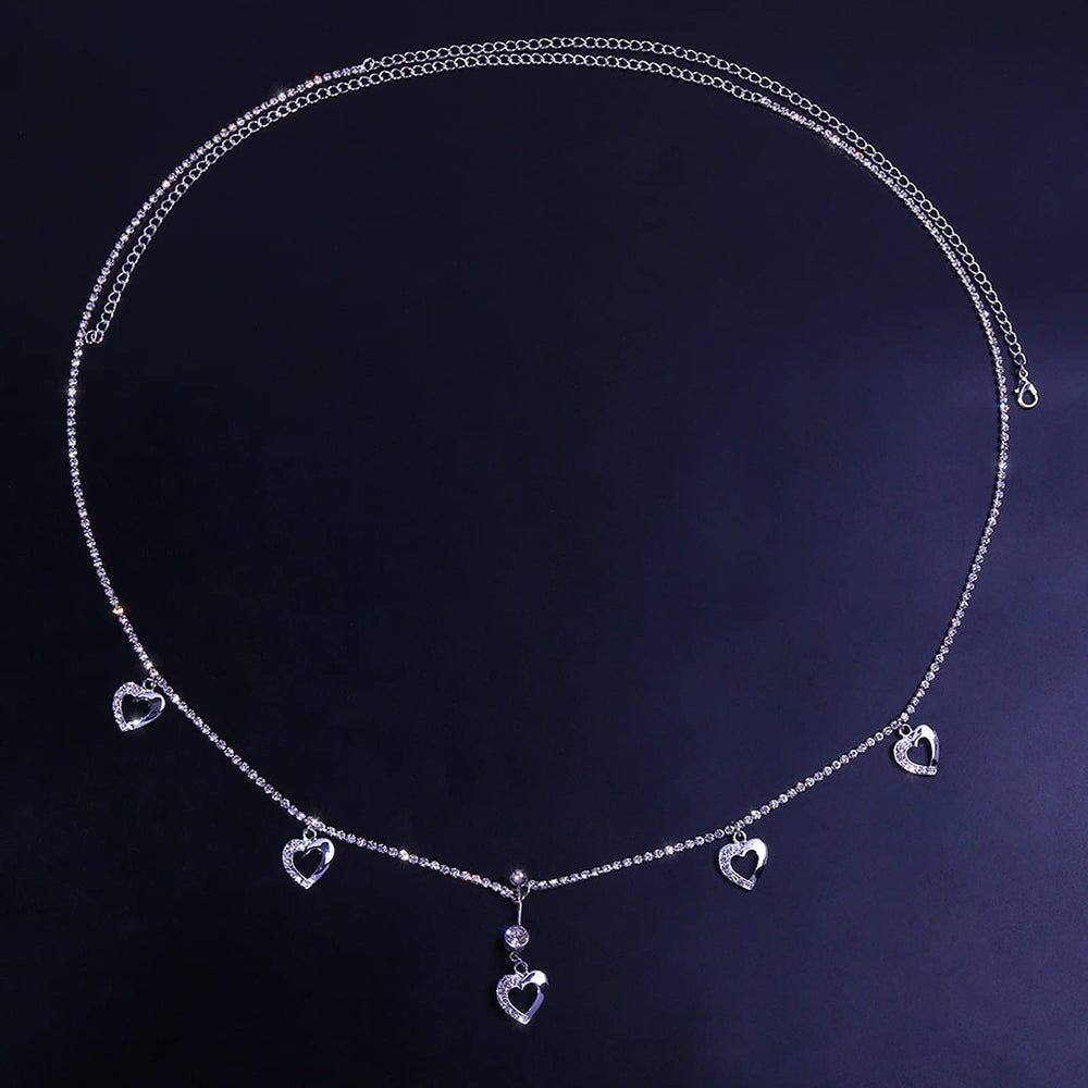Sexy Rhinestone Waist Chain Navel Piercing Dangle Belly Button Rings Waist Chain Bikini Crystal Heart Belly Chain for Women Body Jewelry (Heart)