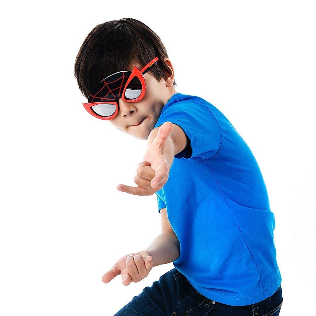 Spider-Man Miles Morales Costume Sunglasses Marvel Accessory, Lil&#39; Characters Mask, Spider-man Party Favors with UV400, Black, Red