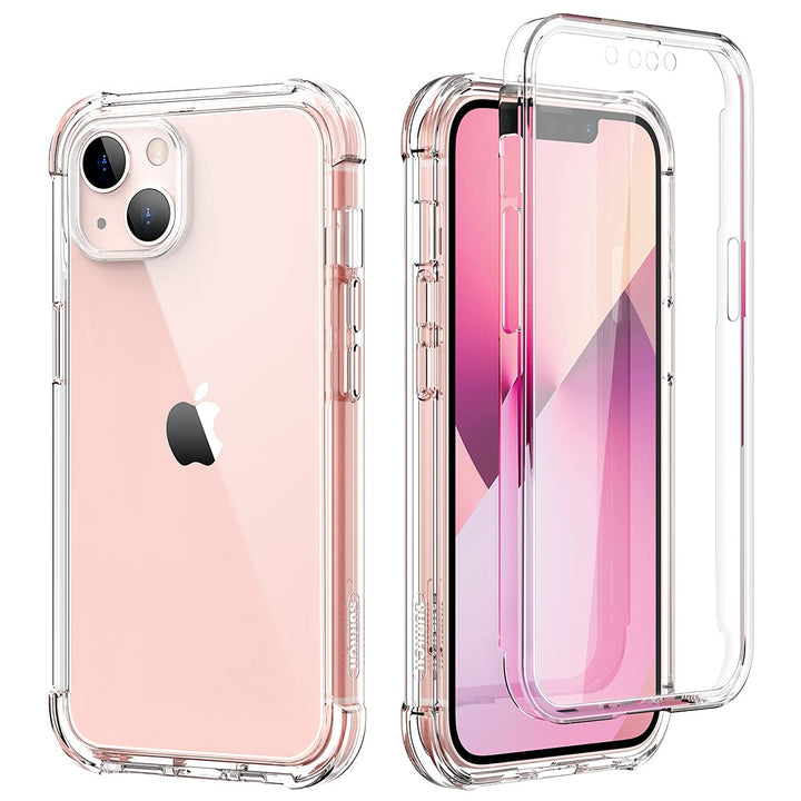 Compatible with iPhone 13 Clear Case,[Built in Screen Protector] Full Body Protection Hard Shell+Soft TPU Bumper Shockproof Rugged Cover for iPhone 13 6.1 Inch (Rose Gold)