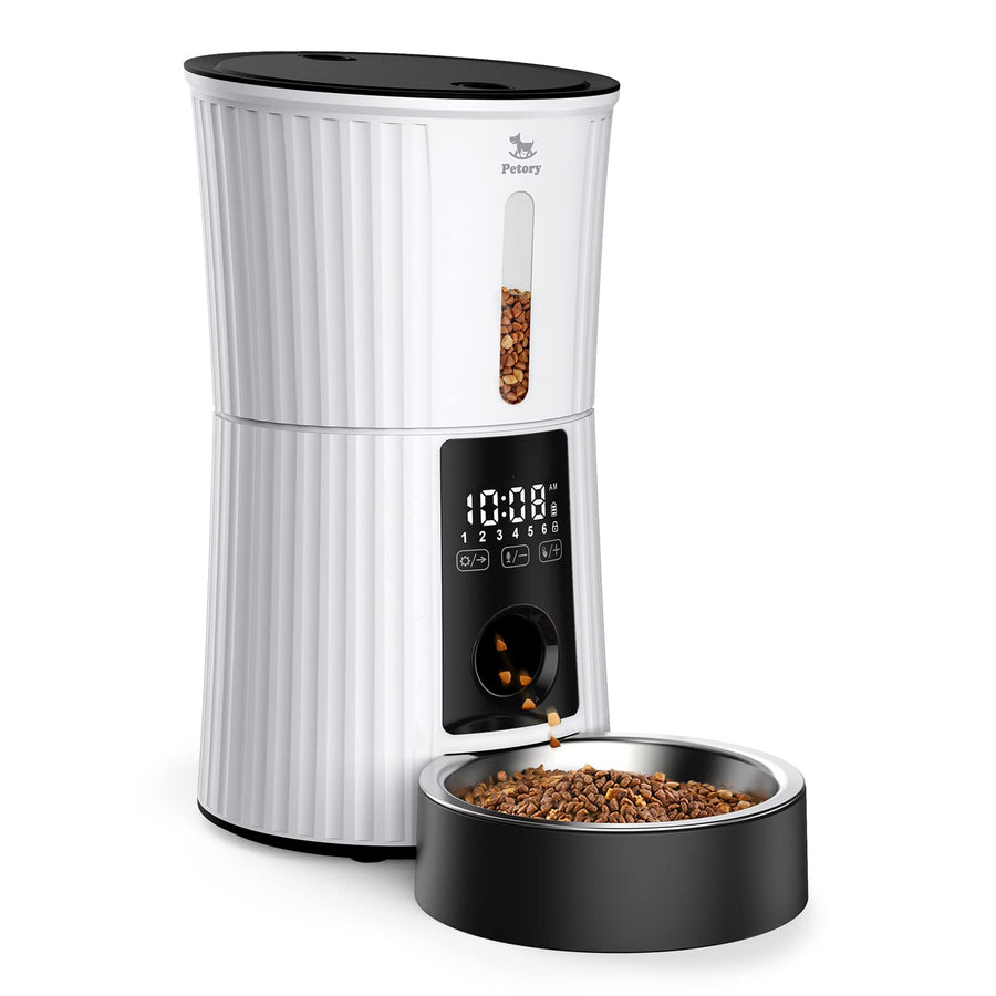Timed Automatic Cat Feeders - 4L Programable Dry Food Dispenser for Cats and Small Medium Dogs 6 Meals with Desiccant Bag Dual Power Supply 10S Voice Recorder