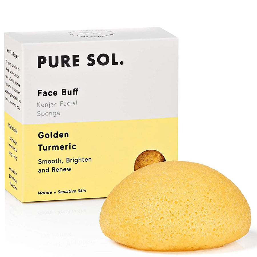 Konjac Sponge - Turmeric - Facial Sponge, 100% Natural Sponge, Eco-friendly - Gentle Exfoliating Sponge, Deep Cleansing, Improved Skin Texture - Konjac Facial Cleansing Sponge - Natural Beauty Products - Free of Chemicals, Parabens, Sulphates, fragra
