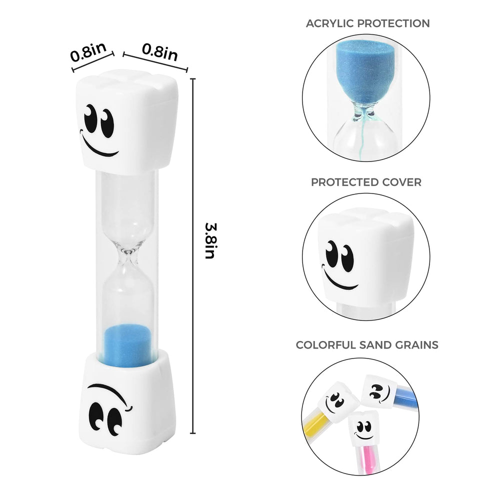 2 Minute Toothbrush Sand Timer for Kids -Set of 2 Small Blue and Pink Smiley Hour Glass