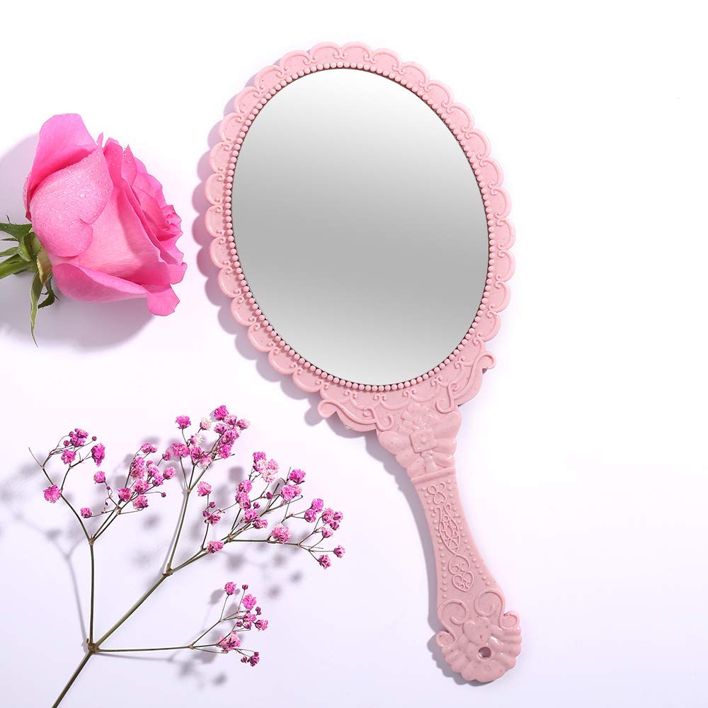 XPXKJ Nano Pink, Oval: Handheld Mirror with Handle, for Vanity Makeup Home Salon Travel Use (Oval, Nano Pink)