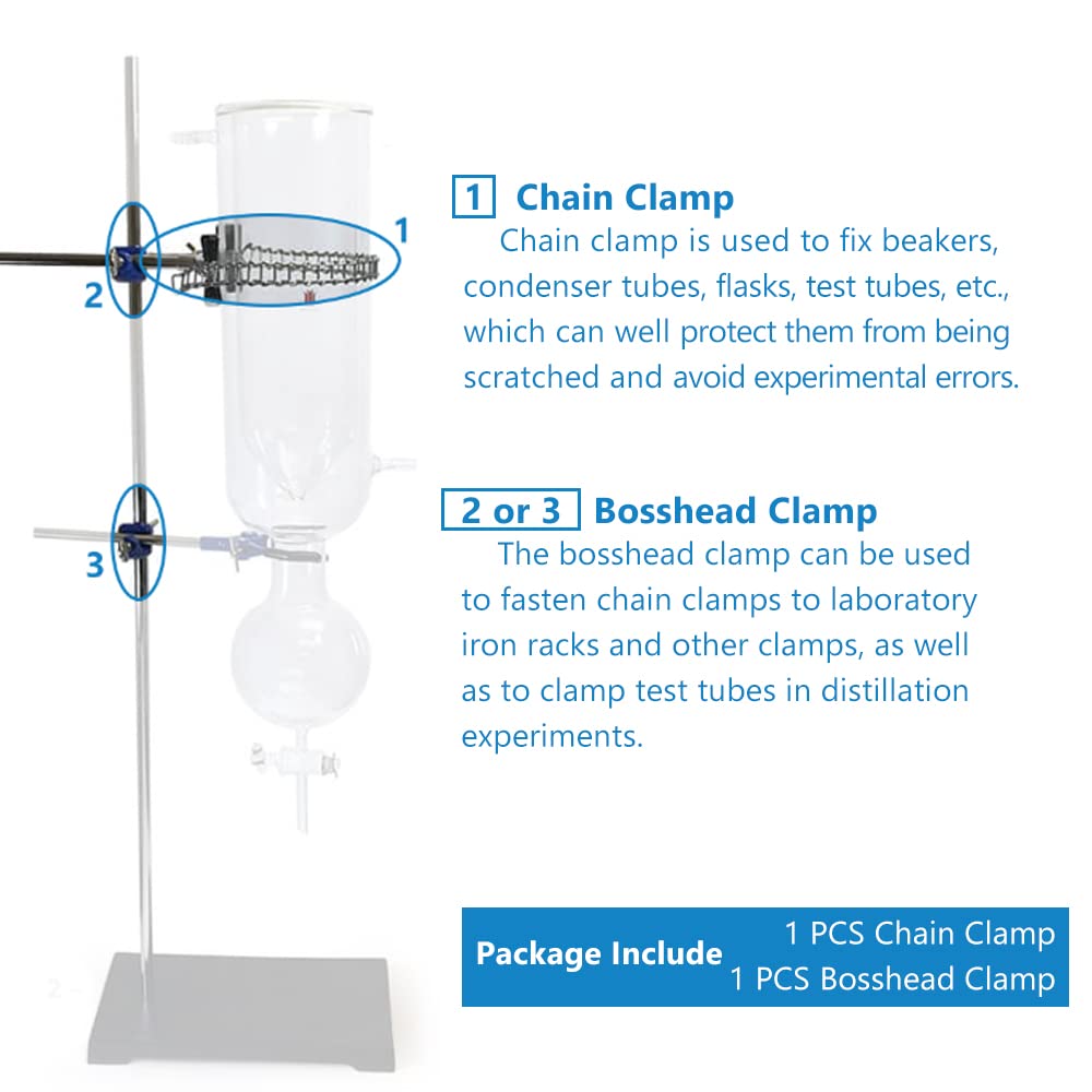 Lab Chain Clamp Holding 40-180mm (1.6-7) with Stand Clamp Holder Bosshead for Fixing Beaker, Securing Cylindrical Glassware