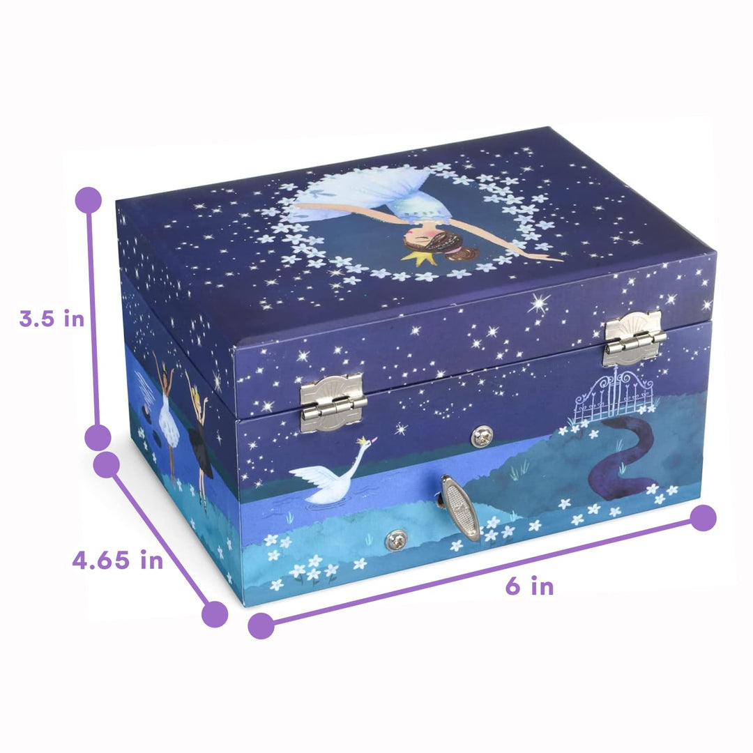 Girl&#39;s Musical Jewelry Storage Box with Spinning Ballerina, Glitter Design, Swan Lake Tune