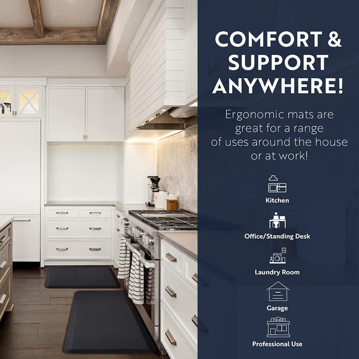 Thick Ergonomic Anti Fatigue Mats for Kitchen Floor, Cushioned Standing Office Desk Mat, Waterproof Scratch Resistant Topside, Supportive All Day Comfort Padded Foam Rugs, 20x32, Black