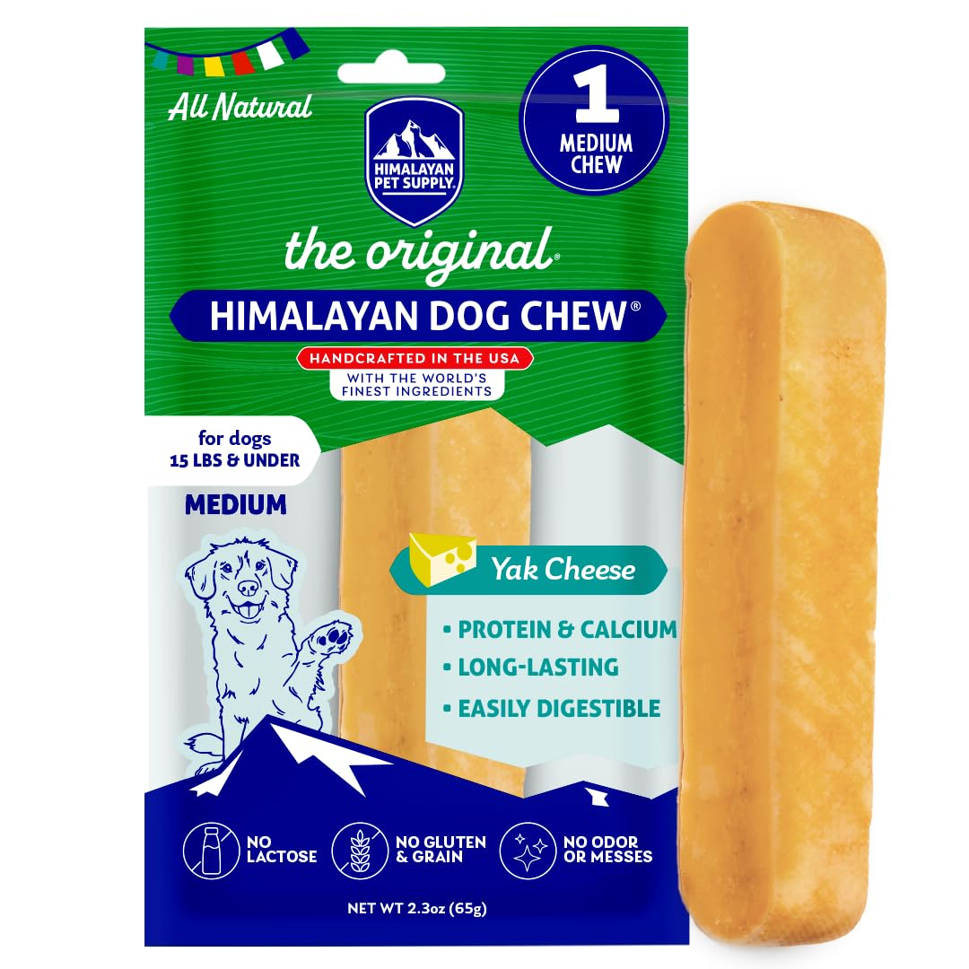 Original Yak Cheese Dog Chew, 1 Medium Stick, 2.3 oz, Gluten Free, Healthy Dog Treats, Grain &amp; Lactose Free 100% Natural, Long Lasting Dog Chews for Dogs Under 35 lbs