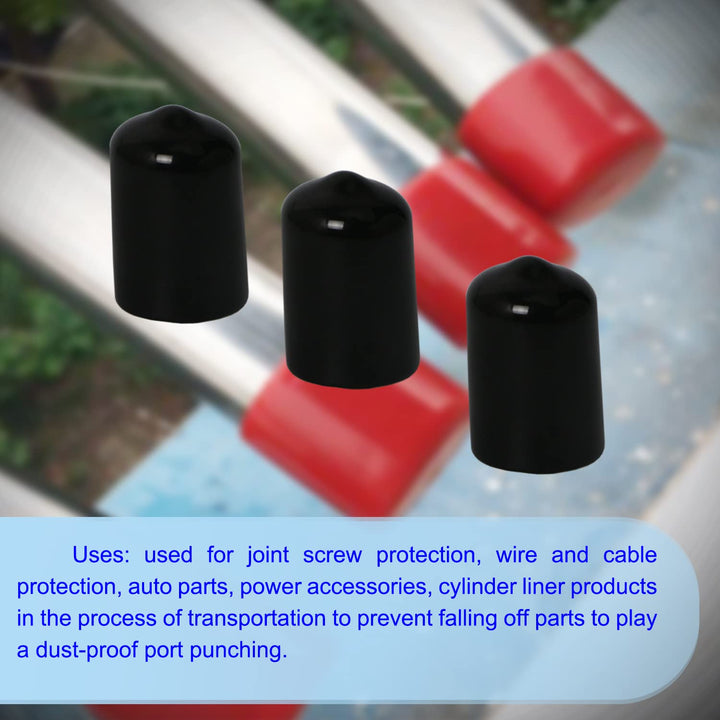 Bolt Caps Screw Thread Protectors Rubber Round End Cap Cover 0.83 Inch (21mm) PVC Flexible Tubing Pipe Protective Bolt Safety Cover | for Pipe Post Tubing Rod Cover 10 Pcs (Black)