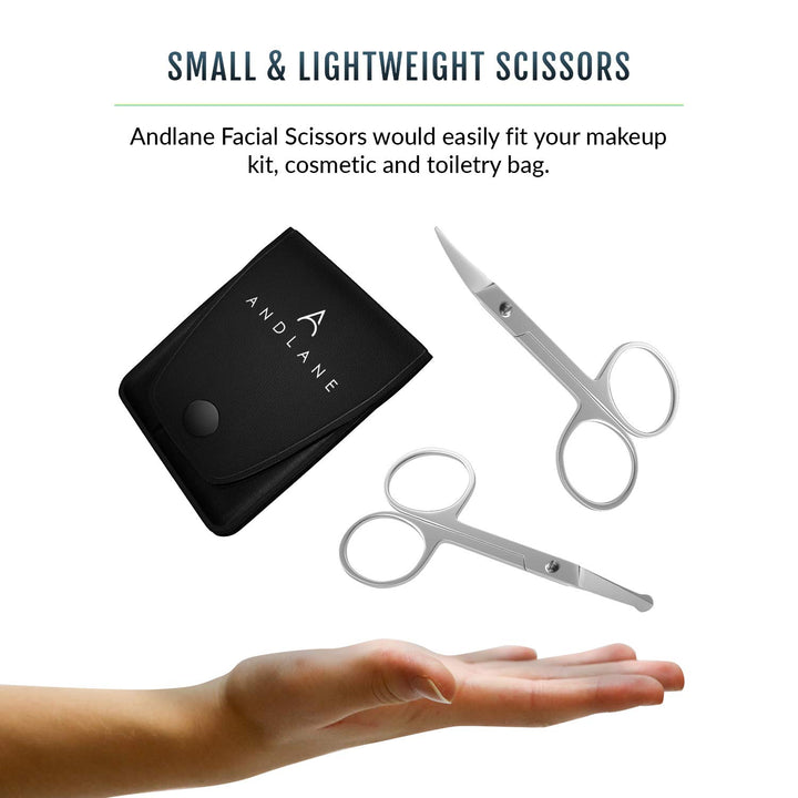 Facial Hair Scissors - Curved and Rounded - Eyebrow Scissors, Mustache, Nose Hair, Beard Trimming Scissors, Safety Use for Eyelashes and Ear Hair - Small Grooming Scissors for Women &amp; Men