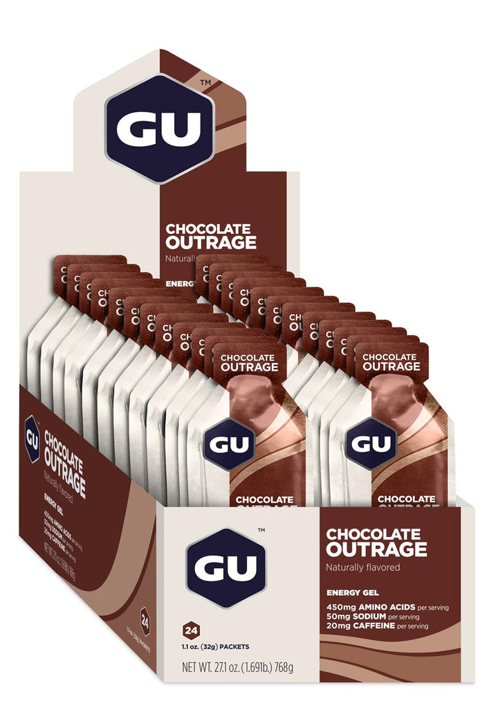 GU Energy Original Sports Nutrition Energy Gel, Vegan, Gluten-Free, Kosher, and Dairy-Free On-the-Go Energy for Any Workout, 24-Count, Chocolate Outrage