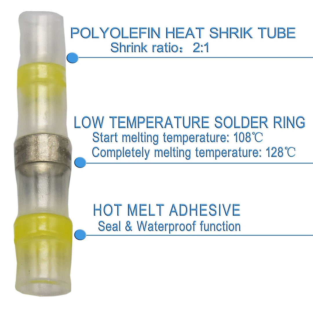 Kaivee 110pcs Premium Solder Seal Electrical Connectors - Heat Shrink Butt Connectors Waterproof Wire Connectors - Low Temp Solder Wiring Connectors kit – Waterproof Solder Electrical Wire Connectors