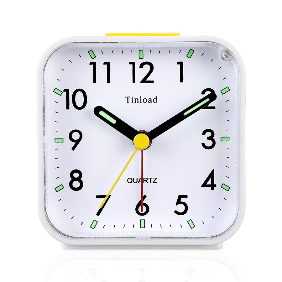 Small Battery Operated Analog Alarm Clock Silent Non Ticking, Ascending Beep Sounds, Snooze,Light Functions, Easy Set(White)