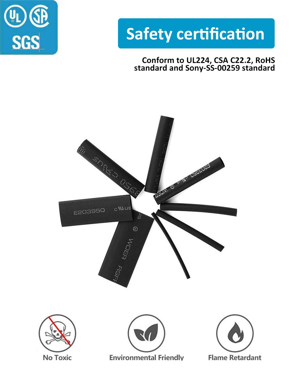 650pcs Heat Shrink Tubing Black Heat Shrink Tube Wire Shrink Wrap UL Approved Ratio 2:1 Electrical Cable Wire Kit Set Long Lasting Insulation Protection, Safe and Easy, Eco-Friendly Material