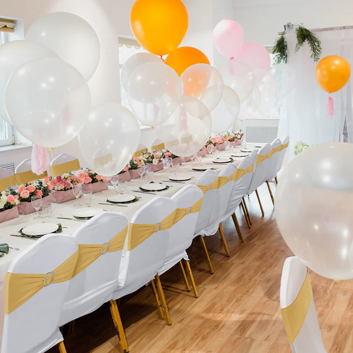 Spandex Chair Sashes Bows 50PCS Premium Stretch Chair Cover Band with Buckle Slider Universal Elastic Chair Ties for Wedding Party Ceremony Reception Banquet Decoration (Gold)