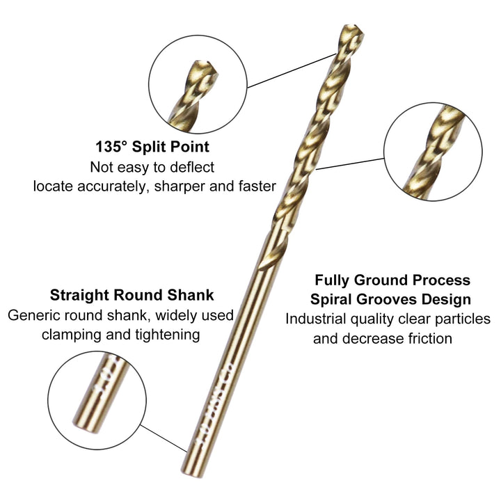 Cobalt Drill Bit Set, M35 High Speed Steel Drill Bit Kit, 135 Degree Tip, Jobber Length Twist Bits for Hard Metal, Stainless Steel with Storage Case, 10Pcs 3mm/0.12